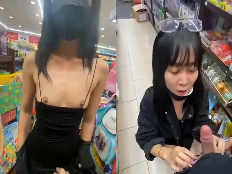đi nhà sách em mặc mỗi cái quần lót còn đòi anh mút dương vật p1